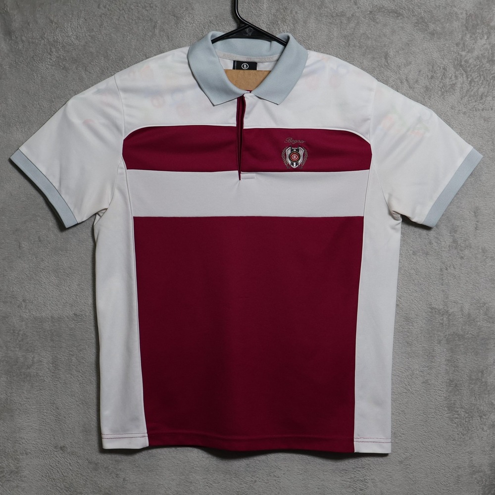 Bogner Polo Shirt Mens Medium EU 48 White Burgundy Gray Colorblock Golf Crest